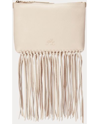 Polo Ralph Lauren Fringe-trim Leather Zip Pouch - Natural