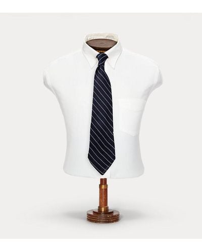 RRL Cravate rayée faite main en grenadine - Bleu