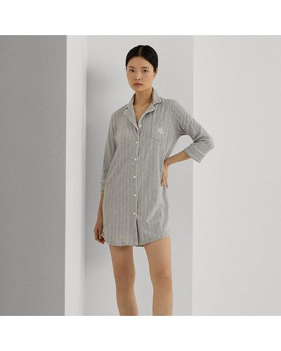 Lauren by Ralph Lauren Striped Cotton Jersey Sleep Shirt - Grey