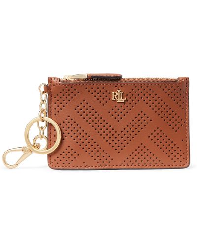 Ralph Lauren Perforated Leather Zip Card Case - Brown