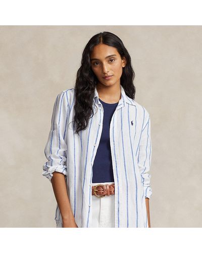 Polo Ralph Lauren Relaxed Fit Striped Linen Shirt - Blue