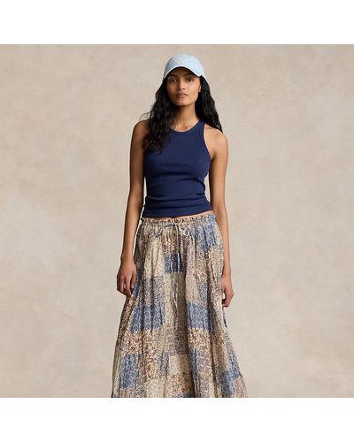 Polo Ralph Lauren Patchwork Crinkled Cotton Gauze Skirt - Blue