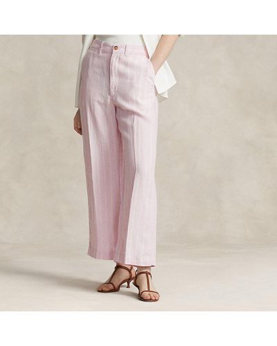 Polo Ralph Lauren Striped Linen Wide-leg Pant - Pink
