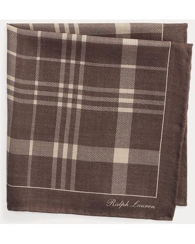 Ralph Lauren Purple Label Plaid Cashmere-silk Pocket Square - Brown