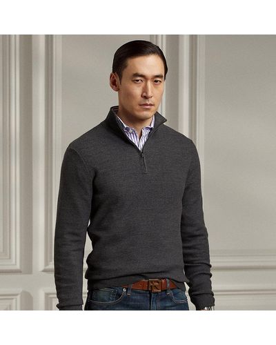 Ralph Lauren Purple Label Ralph Lauren Wool Piqué Quarter-zip Sweater - Gray