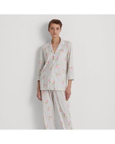 Ralph Lauren Lauren - Pijama de punto con rayas y flores - Gris
