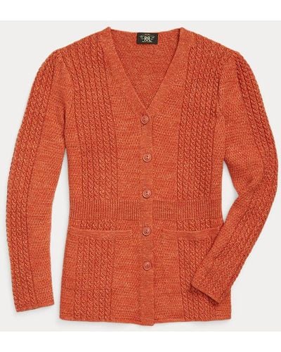 RRL Cable-knit Cotton-linen Cardigan - Orange