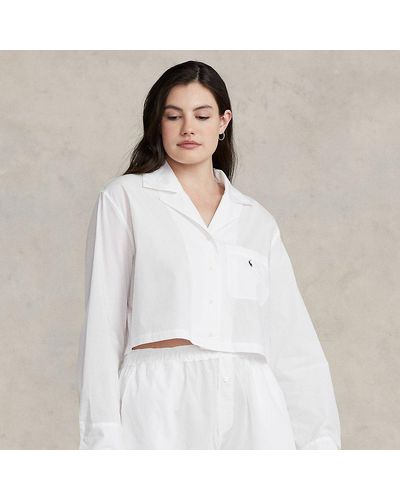 Ralph Lauren Crop Top & Boxer Poplin Pajama Set - White