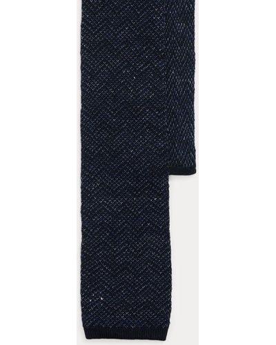 Ralph Lauren Purple Label Leinen-Seiden-Krawatte mit Fischgrat - Blau