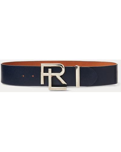 Ralph Lauren Collection Cinturón ancho de piel con caja RL - Azul