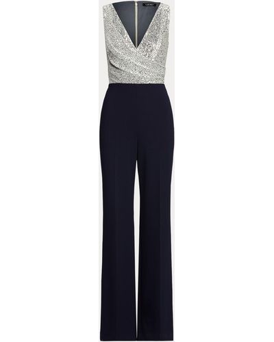 Ralph Lauren Paillettenbesetzter Crêpe-Jumpsuit - Blau