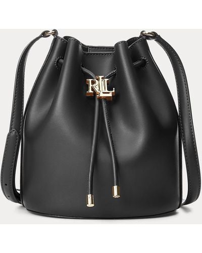 Ralph Lauren Leather Medium Andie Drawstring Bag - Black