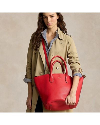 Polo Ralph Lauren Reversible Leather Medium Bellport Tote - Red