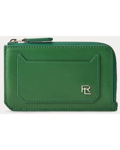 Ralph Lauren Collection Porte-cartes RL zippé vachette bourdée - Vert