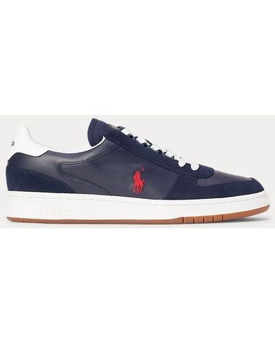 Polo Ralph Lauren Court Sneaker Van Leer En Suède - Blauw