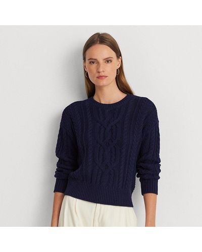 Lauren by Ralph Lauren Ralph Lauren Cable-knit Cotton Crewneck Jumper - Blue
