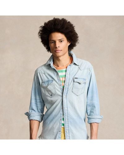 Polo Ralph Lauren Distressed Denim Western Shirt - Blue