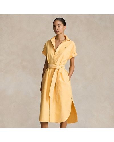 Polo Ralph Lauren Kurzärmliges Oxford-Hemdkleid mit Gürtel - Gelb
