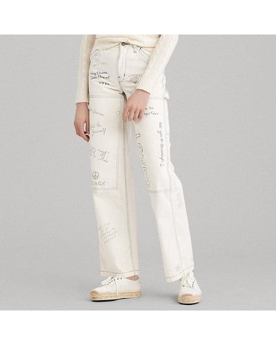 Polo Ralph Lauren Hose mit weitem Bein und Graffiti - Weiß