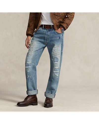 POLO RALPH LAUREN Jeans Classic Straight Leg Blue Distressed Men's 34/32  NICE *