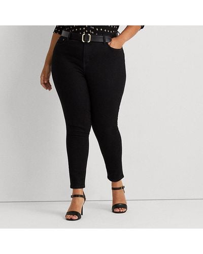 Lauren by Ralph Lauren Plus Size - Enkellange Skinny Jeans Met Hoge Taille - Zwart