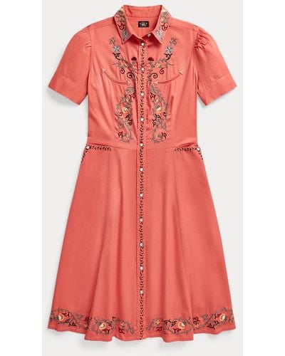 RRL Embroidered Sateen Dress - Pink