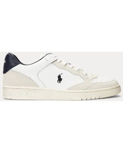 Ralph Lauren Court Sneaker Van Leer En Suède - Wit