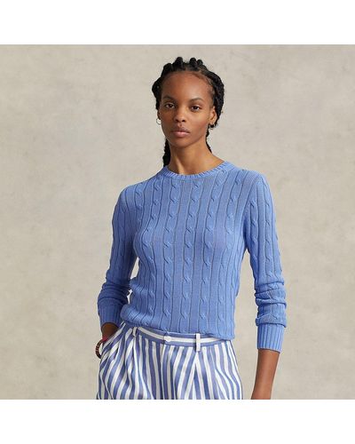 Ralph Lauren Cable-knit Cotton-blend Crewneck Sweater - Blue