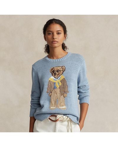 Polo Ralph Lauren Bear-knit Regular-fit Cotton Sweater - Blue