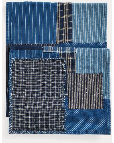 RRL Ralph Lauren - Écharpe patchwork en coton et lin indigo - Bleu