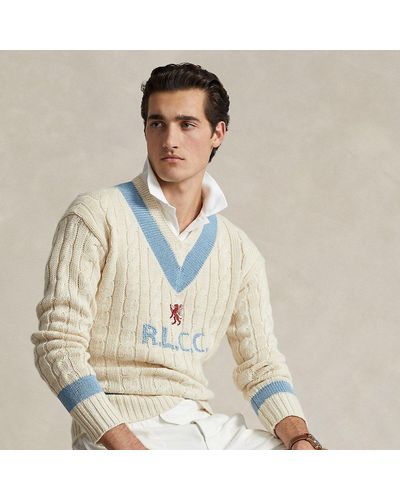 Polo Ralph Lauren Embroidered Cotton-blend Cricket Sweater - White