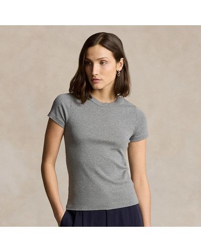 Ralph Lauren Rib-knit Cotton Tee - Gray