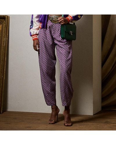 Ralph Lauren Collection Cassidy Print Silk Habotai Trouser - Purple
