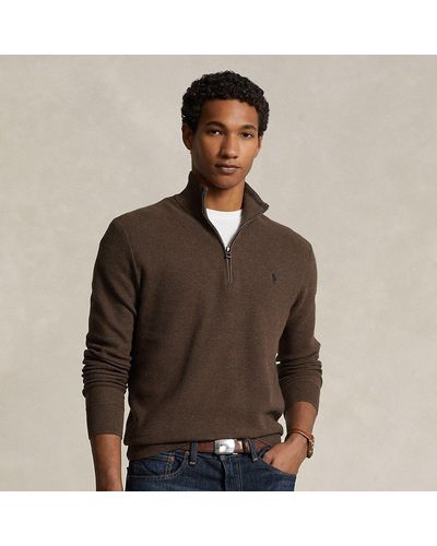 Polo Ralph Lauren Herringbone Cotton blend Quarter Zip Jumper in