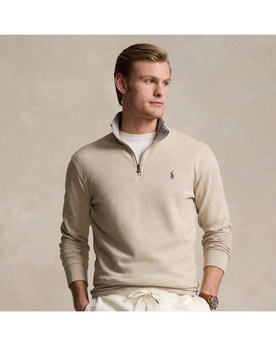 Ralph Lauren Luxury Jersey Quarter-zip Pullover - Natural