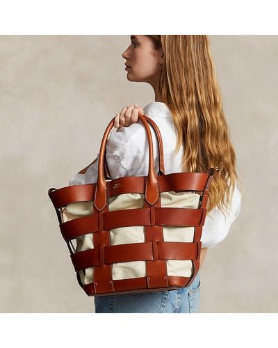 Ralph Lauren Leather Medium Basket-weave Bag - Brown