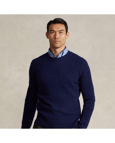 Ralph Lauren Suede-patch Crewneck Sweater in Blue for Men | Lyst