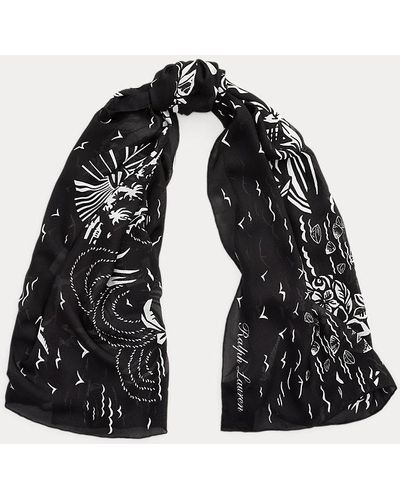 Ralph Lauren Collection Pañuelo de gasa de seda con estampado - Negro