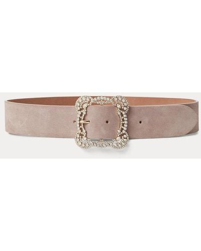 Ralph Lauren Collection Crystal-buckle Calf-suede Belt - Pink