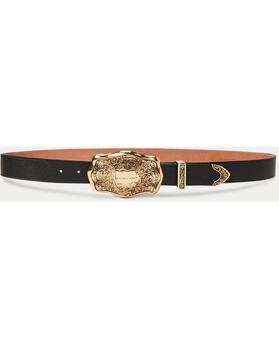 Ralph Lauren Collection Tooled-buckle Pebbled Calfskin Belt - Natural