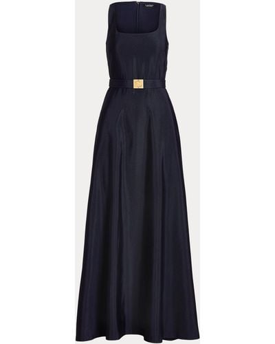 Ralph Lauren Belted Faille Sleeveless Gown - Blue