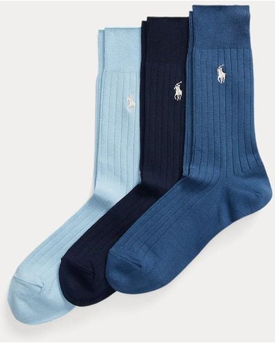 Polo Ralph Lauren Rib-knit Cotton-blend Crew Sock 3-pack - Blue
