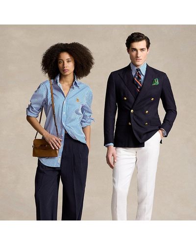 Polo Ralph Lauren Custom Fit Crest Striped Poplin Shirt - Blue