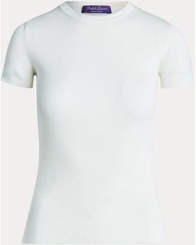 Ralph Lauren Ribgebreid Zijden T-shirt - Wit