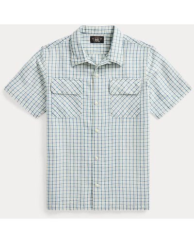 RRL Checked Cotton-linen Camp Shirt - Blue