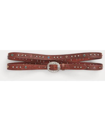 RRL Tooled Leather Double-wrap Belt - Red