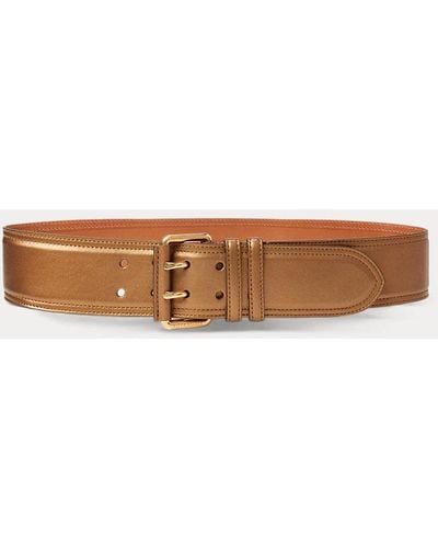 Ralph Lauren Collection Cinturón de piel de becerro metalizada - Marrón