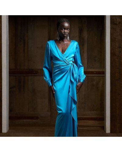Ralph Lauren Collection Saundra Stretch Charmeuse Evening Dress - Blue