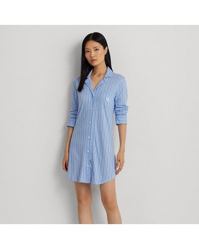 Lauren by Ralph Lauren Ralph Lauren Striped Cotton-blend Jersey Sleep Shirt - Blue