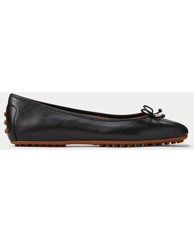 Lauren by Ralph Lauren Jayna Nappa Leather Driver Flat - Black